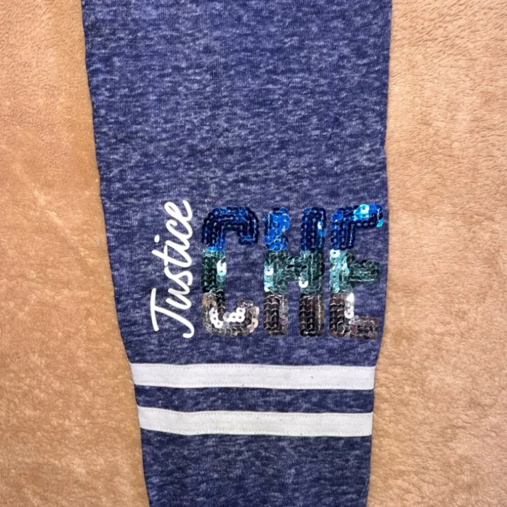 Justice Active Girls 12 Heather Blue Sequin Cheer Gymnast Sweatpants‎ Joggers